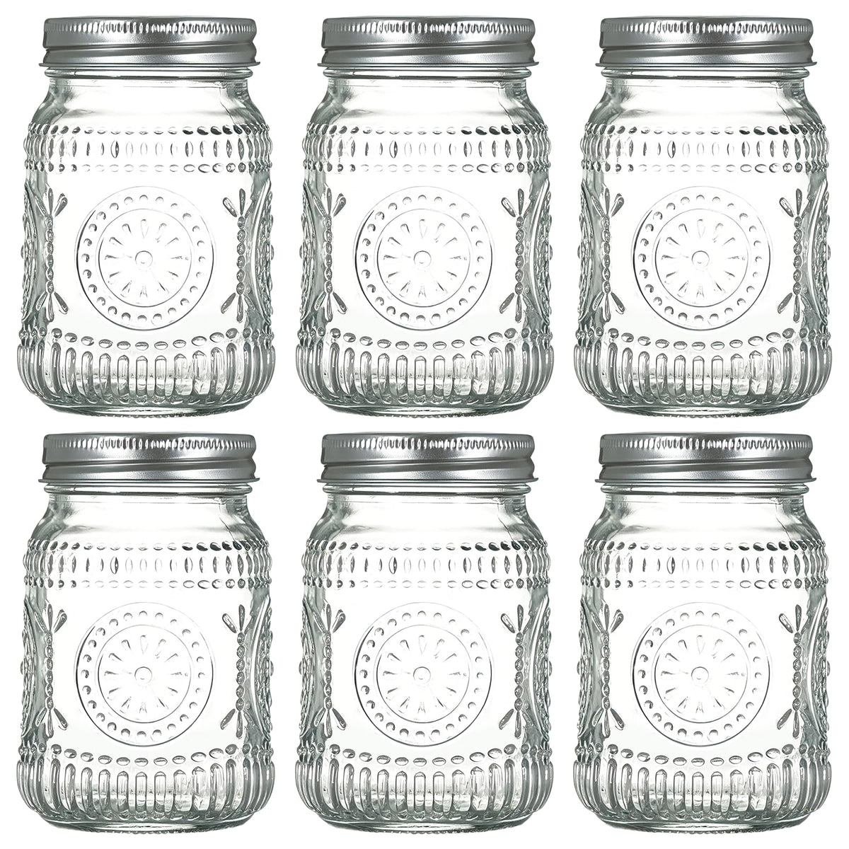 6-Pack Glass Mason Jars 16 oz Wide Mouth Canning Jars K818