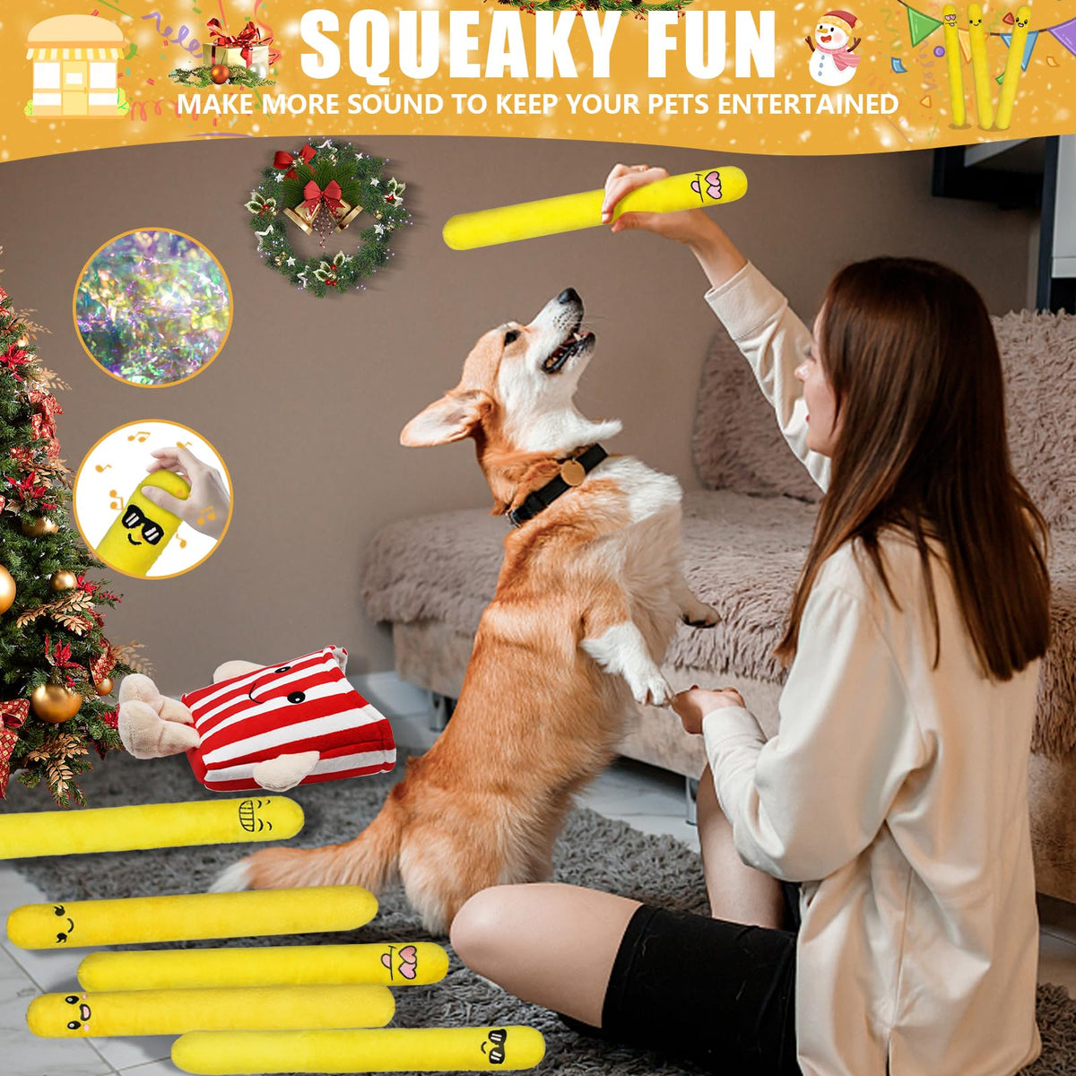 5 Pack Plush Dog Chew Toys U821541