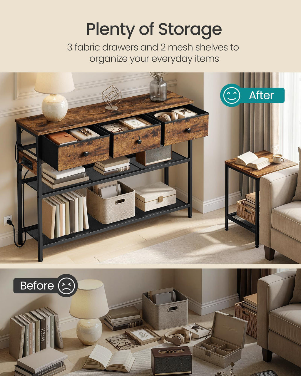 Console Table with Power Outlets and LED Lights C405