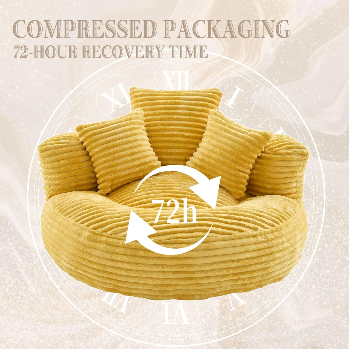 Oversized Corduroy Bean Bag Chair with 3 Pillows W104331