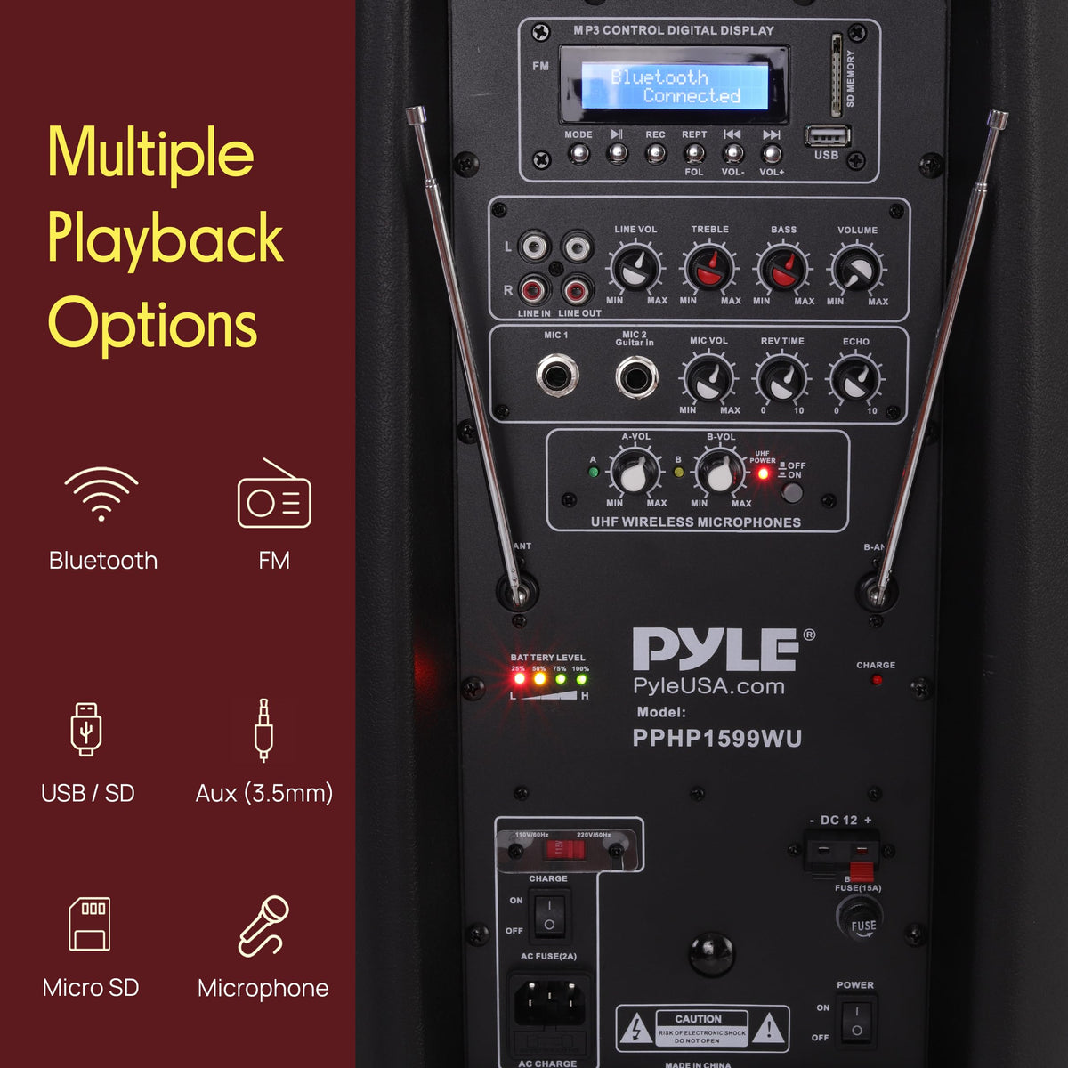 15-Inch Portable PA Speaker System with 2 UHF Microphones V839053
