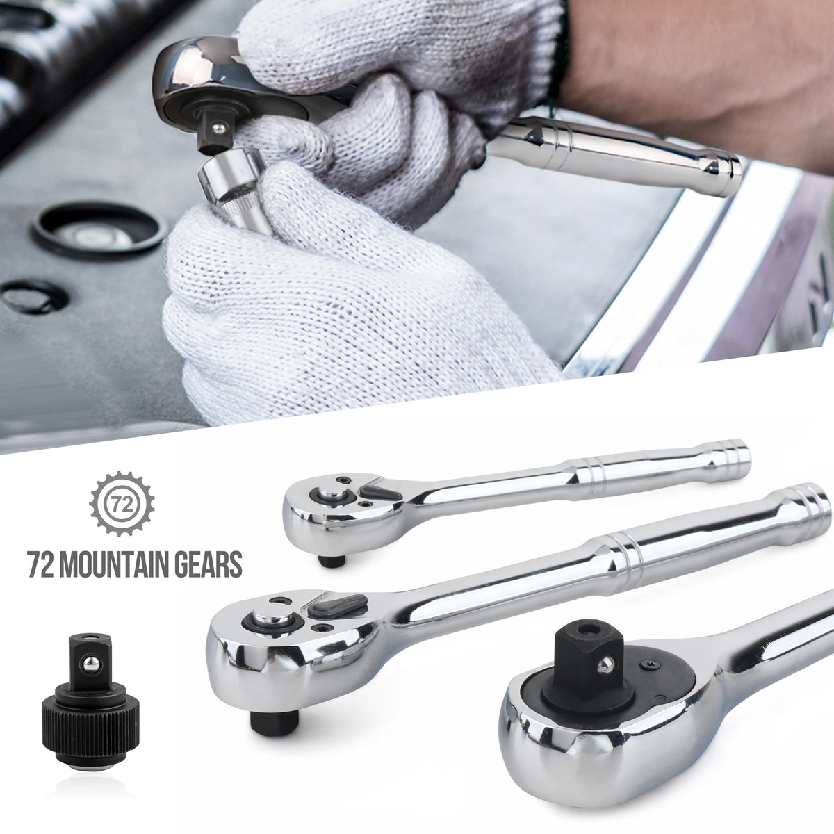 201-Piece Mechanic's Socket Tool Set with Case, SAE and Metric, Chrome-Vanadium Steel B324328