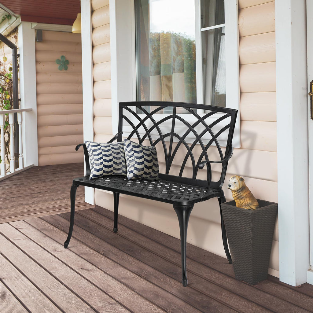 38" Black Metal Outdoor Bench X96243