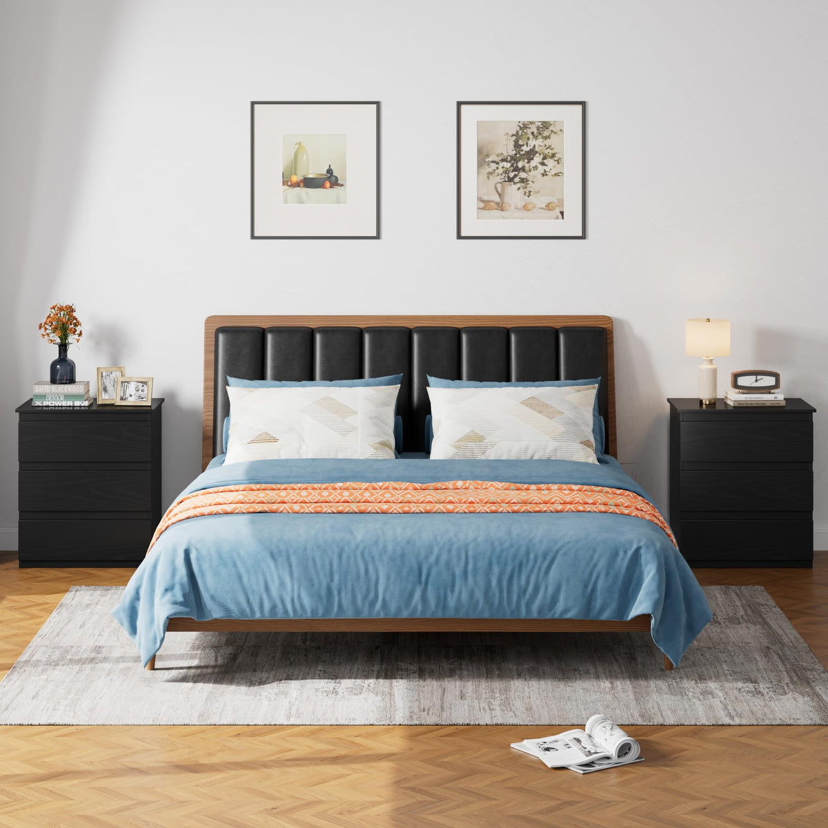 Black 3 Drawer Nightstand V3776