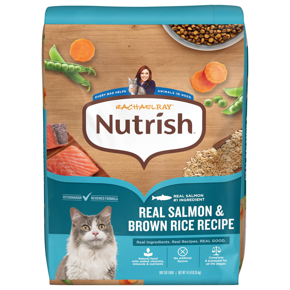 Salmon & Brown Rice Recipe Dry Cat Food 14 lb. Bag K15358