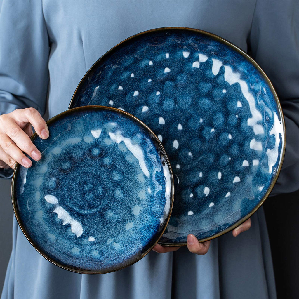 Blue 12-Piece Ceramic Stoneware Dinner Set O34440