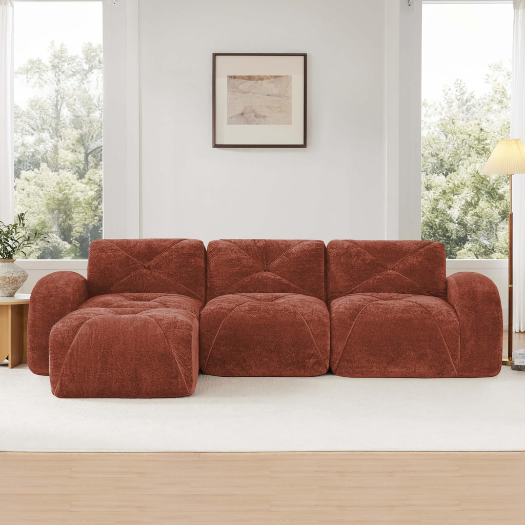 L-Shaped Orange Velvet Tufted Sofa with Ottoman M297149