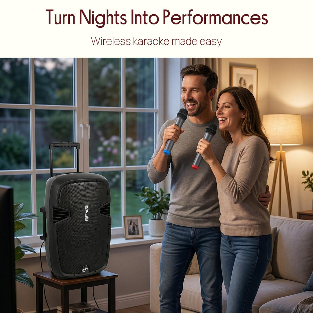 15-Inch Portable PA Speaker System with 2 UHF Microphones V839053