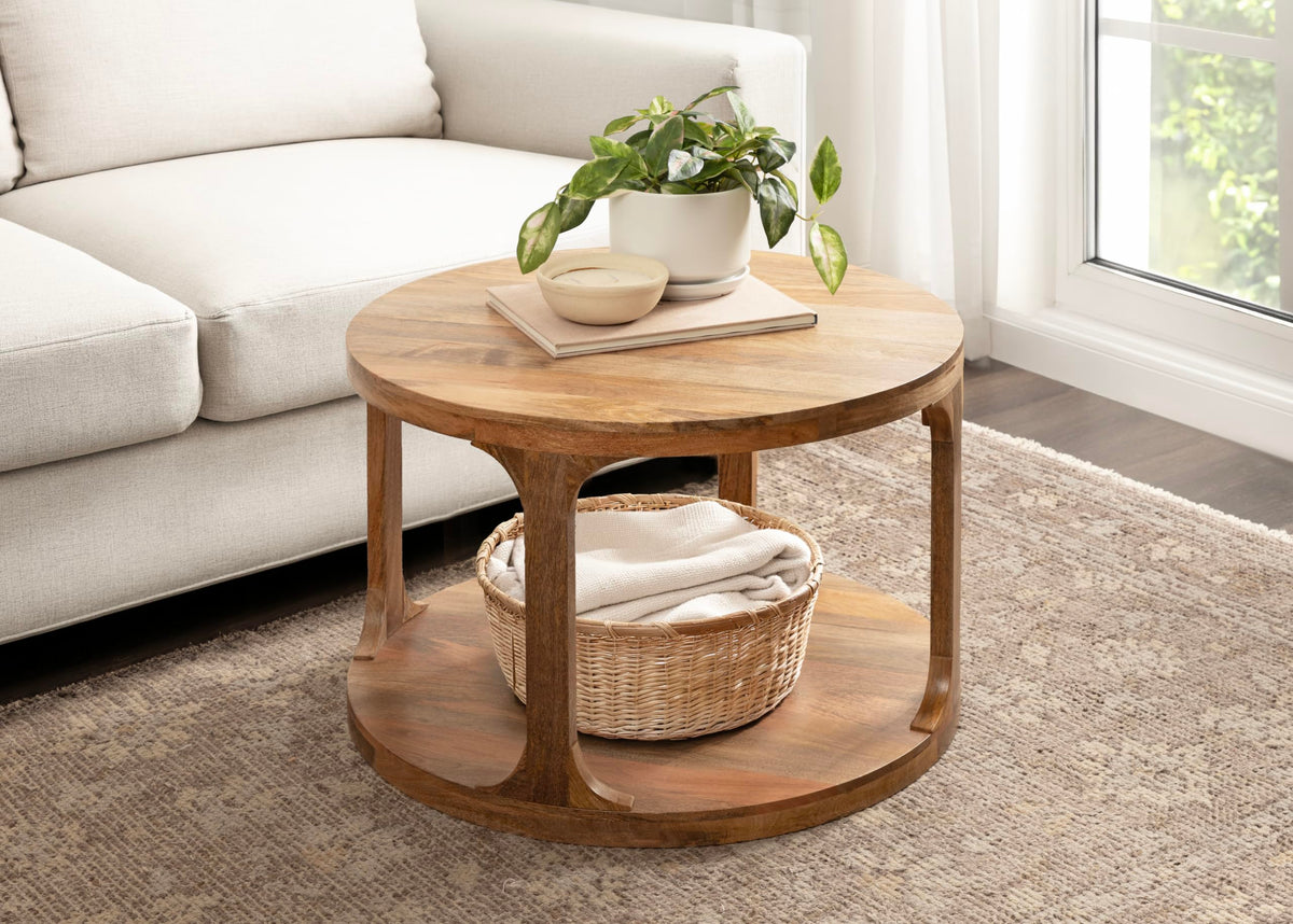 Round Mango Wood Coffee Table with Storage D36909