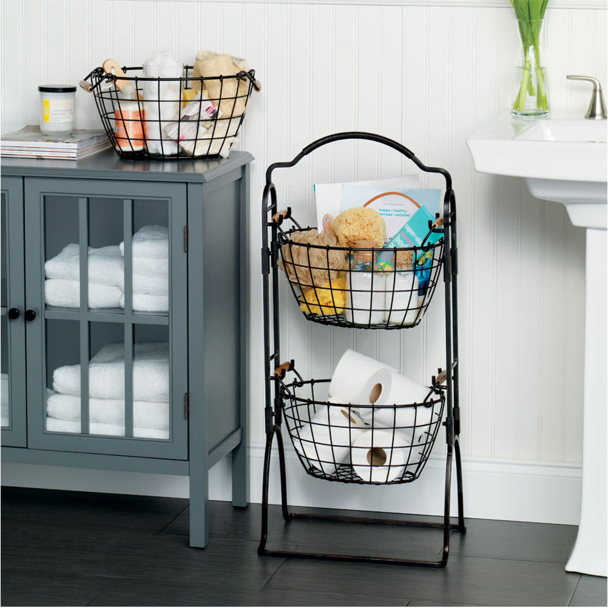 Adjustable 3-Tier Metal Floor Standing Storage Basket S860443