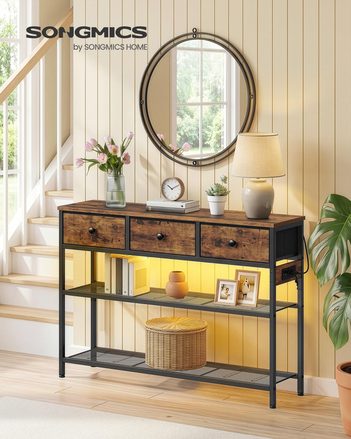 Console Table with Power Outlets and LED Lights C405