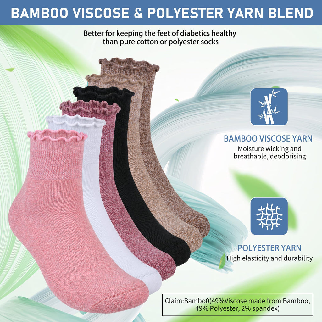 Women's 6 Pairs Non-Binding Diabetic Socks Size 9-11 J919