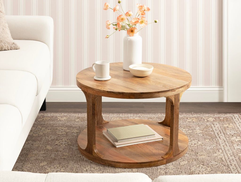 Round Mango Wood Coffee Table with Storage D36909
