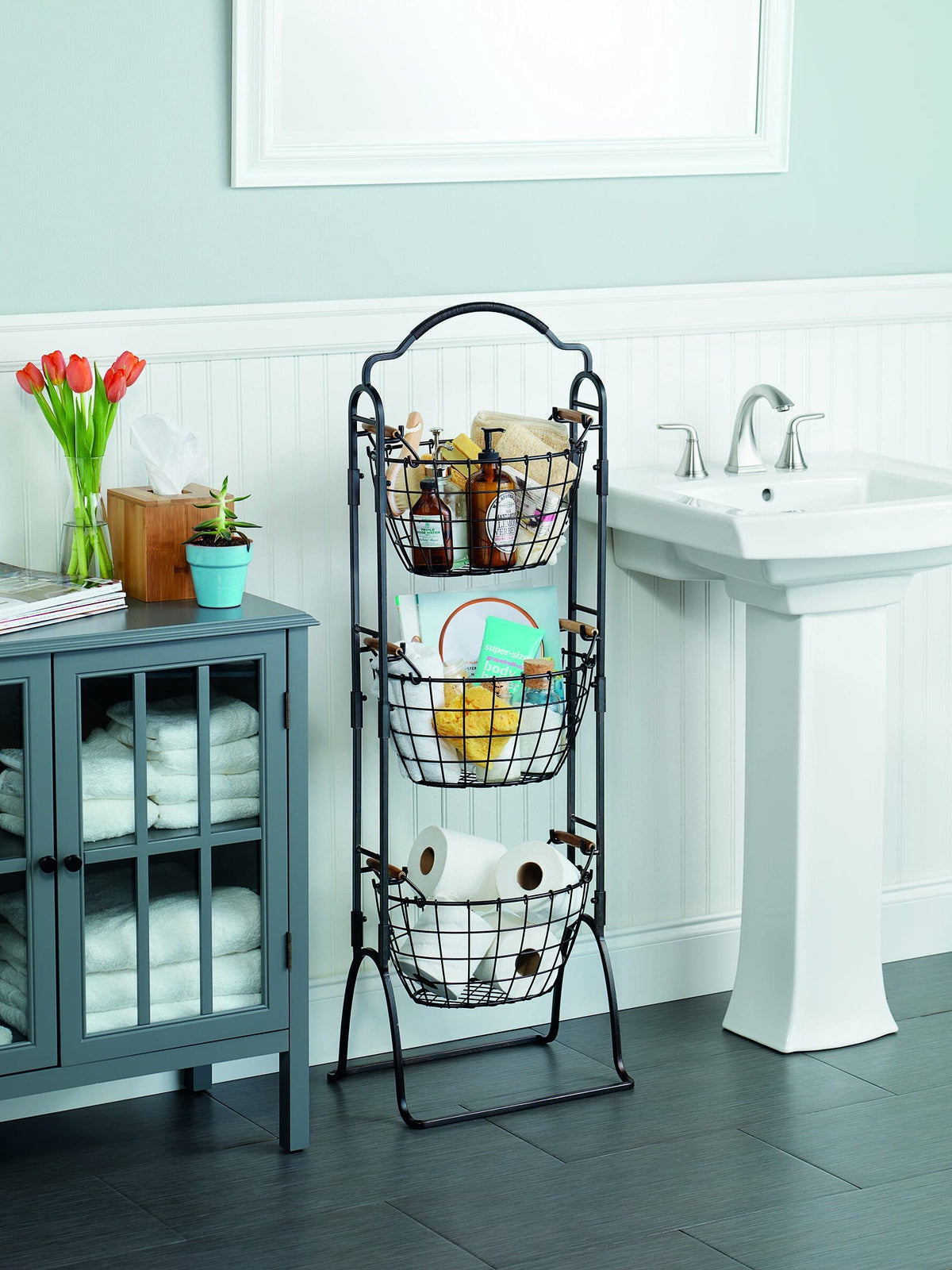 Adjustable 3-Tier Metal Floor Standing Storage Basket S860443