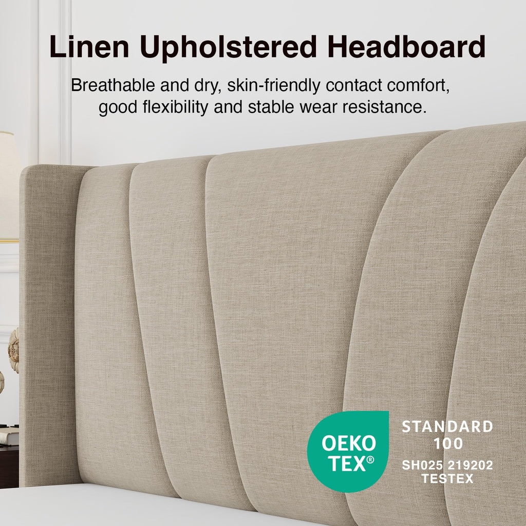 Queen Size Linen Upholstered Bed Frame with Headboard Q5725