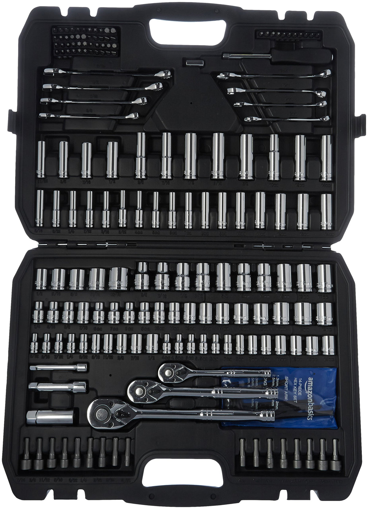 201-Piece Mechanic's Socket Tool Set with Case, SAE and Metric, Chrome-Vanadium Steel B324328