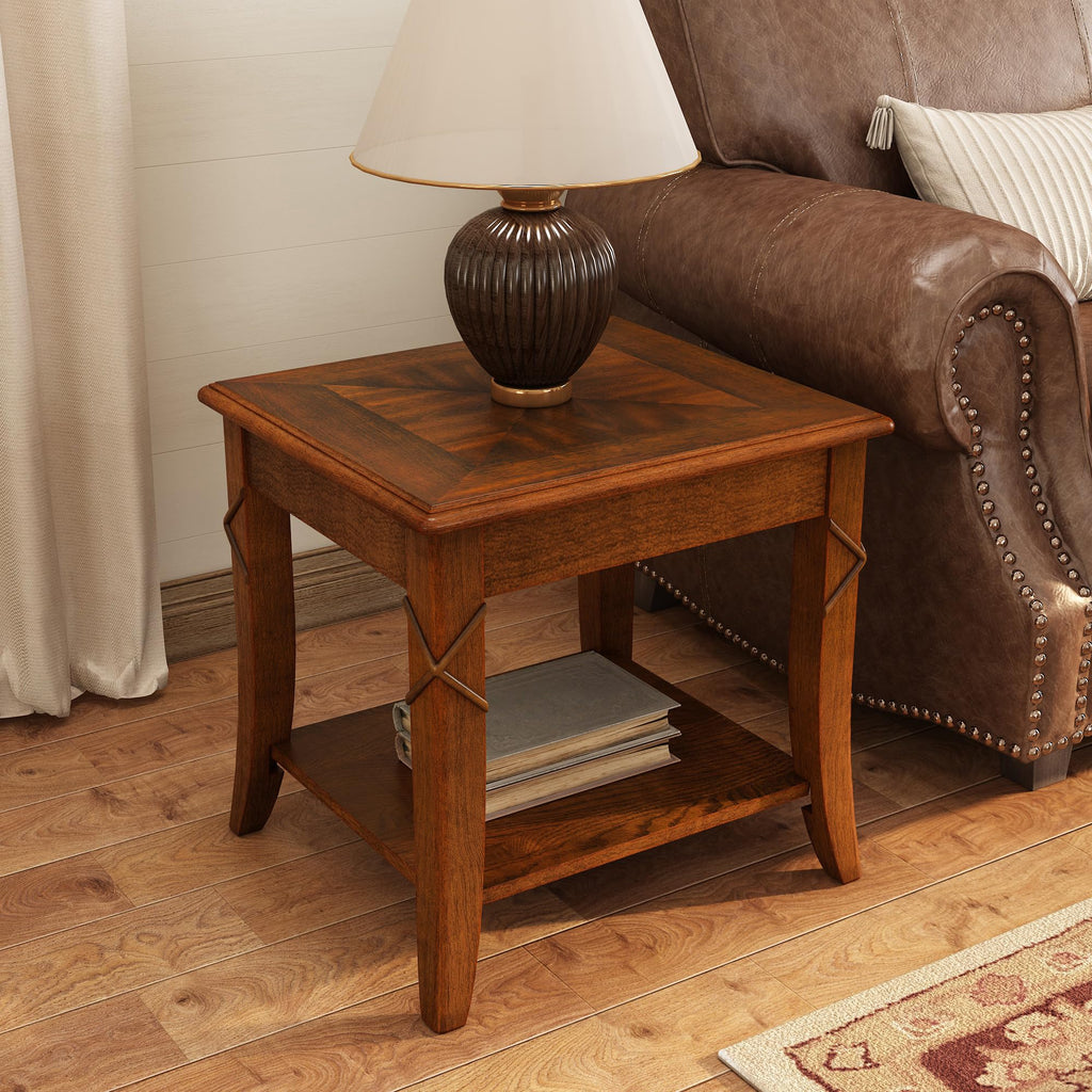 Wooden 2-Tier End Table with Shelf W127