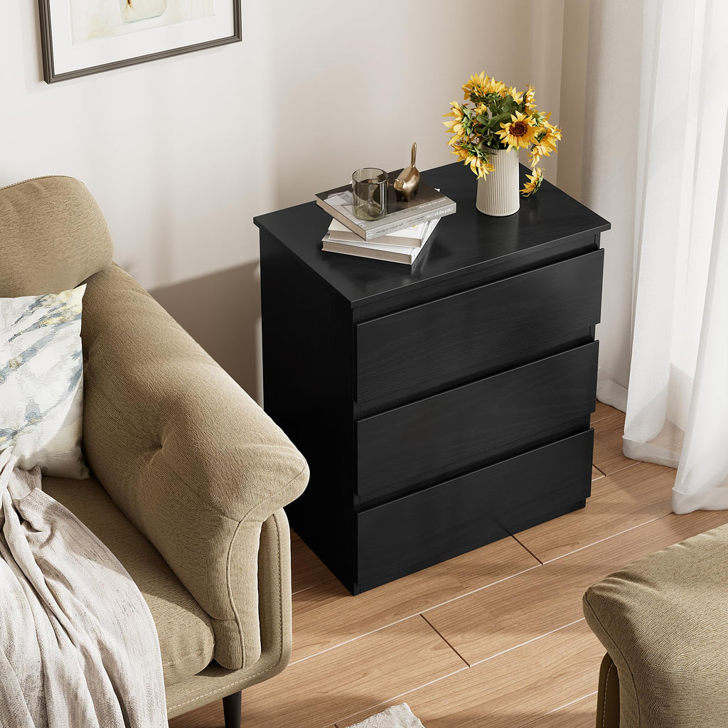 Black 3 Drawer Nightstand V3776