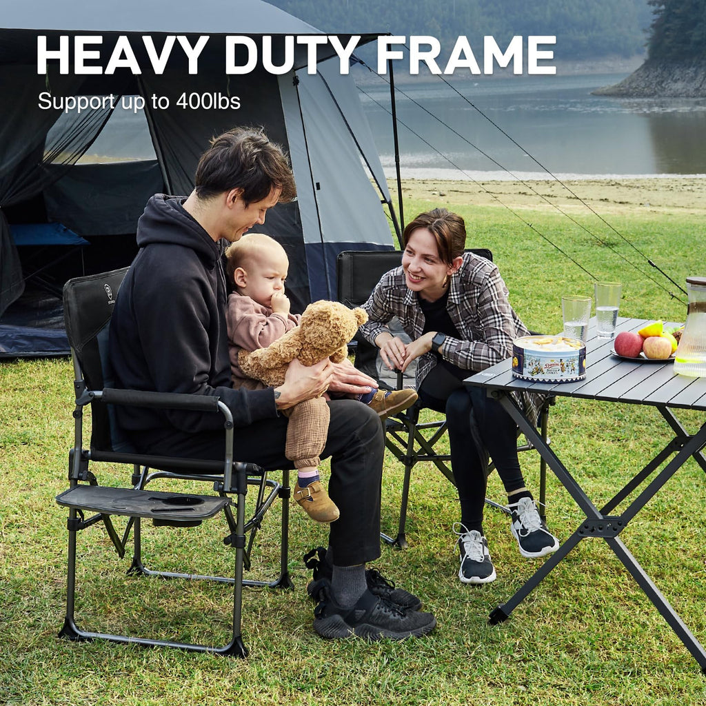 Portable Folding Camping Chair with Side Table, Black W8681
