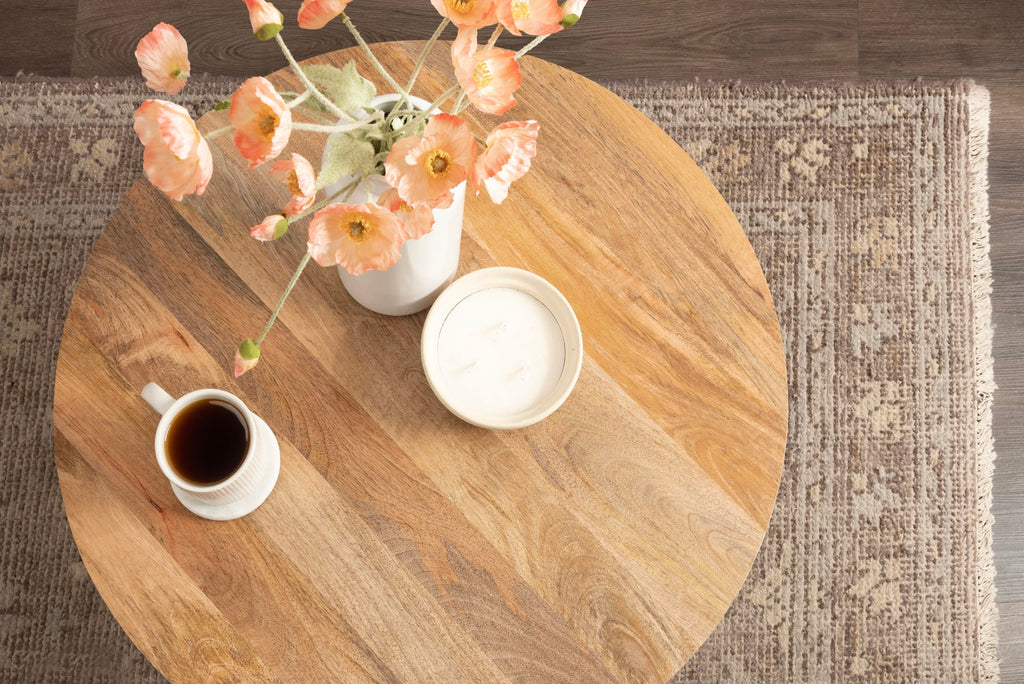 Round Mango Wood Coffee Table with Storage D36909