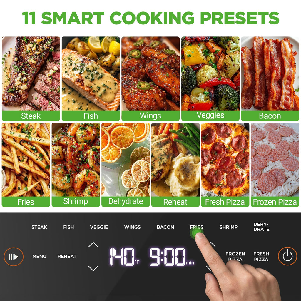 6 Quart Extra Large Air Fryer with 11-in-1 Cooking Presets Grey S16681