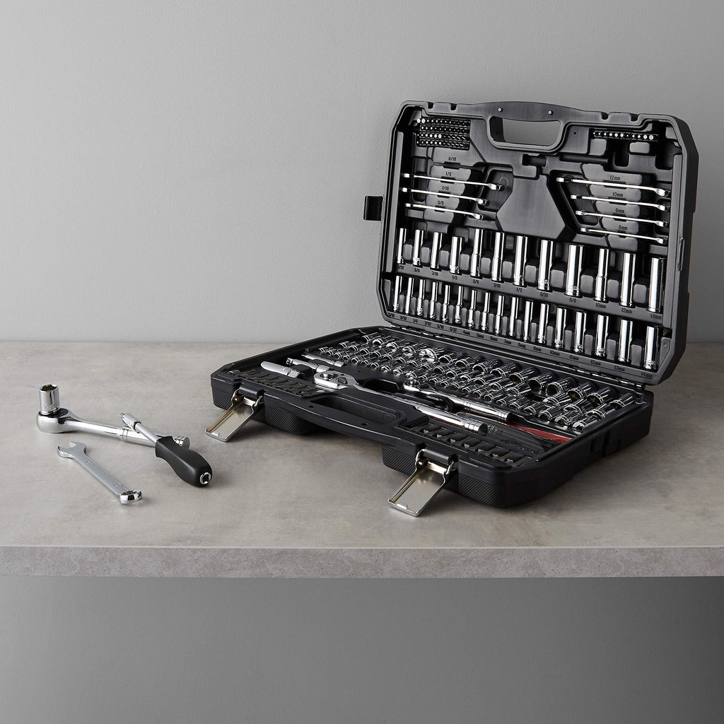 201-Piece Mechanic's Socket Tool Set with Case, SAE and Metric, Chrome-Vanadium Steel B324328