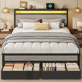 Queen Size Storage Bed Frame with Wood Headboard and LED Lights C514